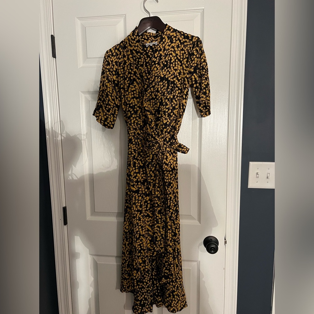 Ganni Black and Gold Midi Dress